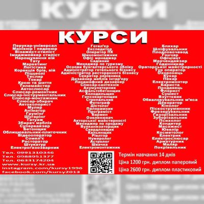 Курси кухар, кондитер, сушист, піццеолі, пекар, бармен, баріст, кальянщик